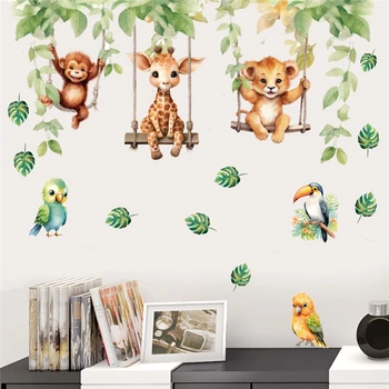 Autocollants muraux amusants d'animaux en PVC, oiseau oscillant, décoration de chambre d'enfant, singe de dessin animé bricolage, girafe discutant, affiches d'art mural, décalcomanies pour la maison 1