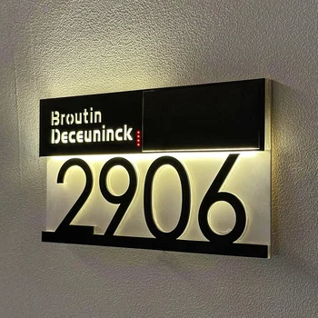 Targa per numero civico solare personalizzata Luce esterna targhetta numero civico luminosa a LED numero civico casa Taglio laser 3D Cartello per porta con nome di famiglia di strada numero civico casa per esterno 1