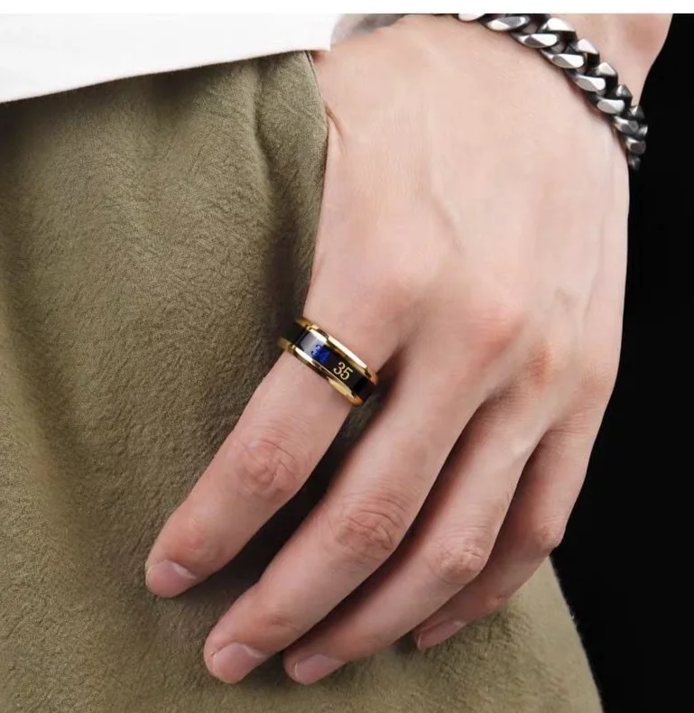 Inel de afișare inteligent, sensibil la temperatură, care schimbă culoarea, personalitatea la modă pentru bărbați, tendința hip-hop unică,_voghion.com