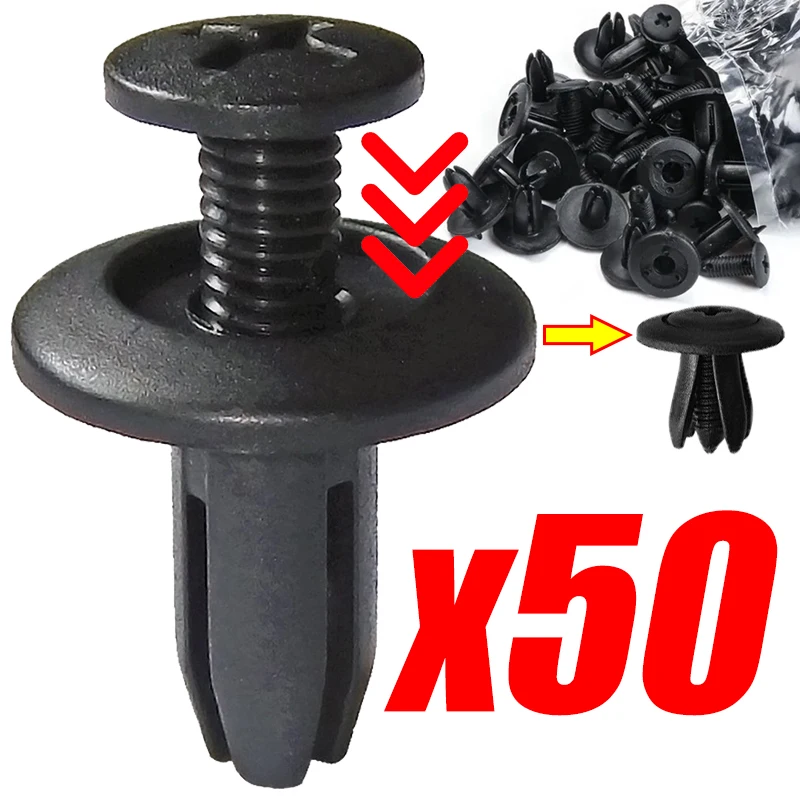50/10Pcs 8mm Hole Plastic Rivets Fastener Screw Car Bumper Fender Car Door Trim Panel Retainer Fastener Clips Auto Accessories