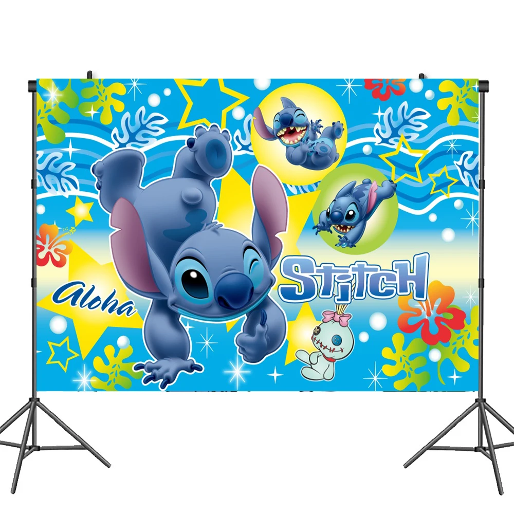 thumbnail image 1 of Fondo de ángel de Lilo y Stitch de Disney personalizable gratis, decoraciones para fiesta de feliz cumpleaños, suministros para fiesta de baby shower, 1 of 5