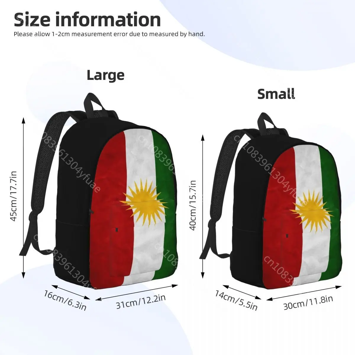 Colorful Print Backpack Kurdistans Flag Boy Polyester Sport Backpacks Christmas Gift Lightweight Kawaii School Bags Rucksack