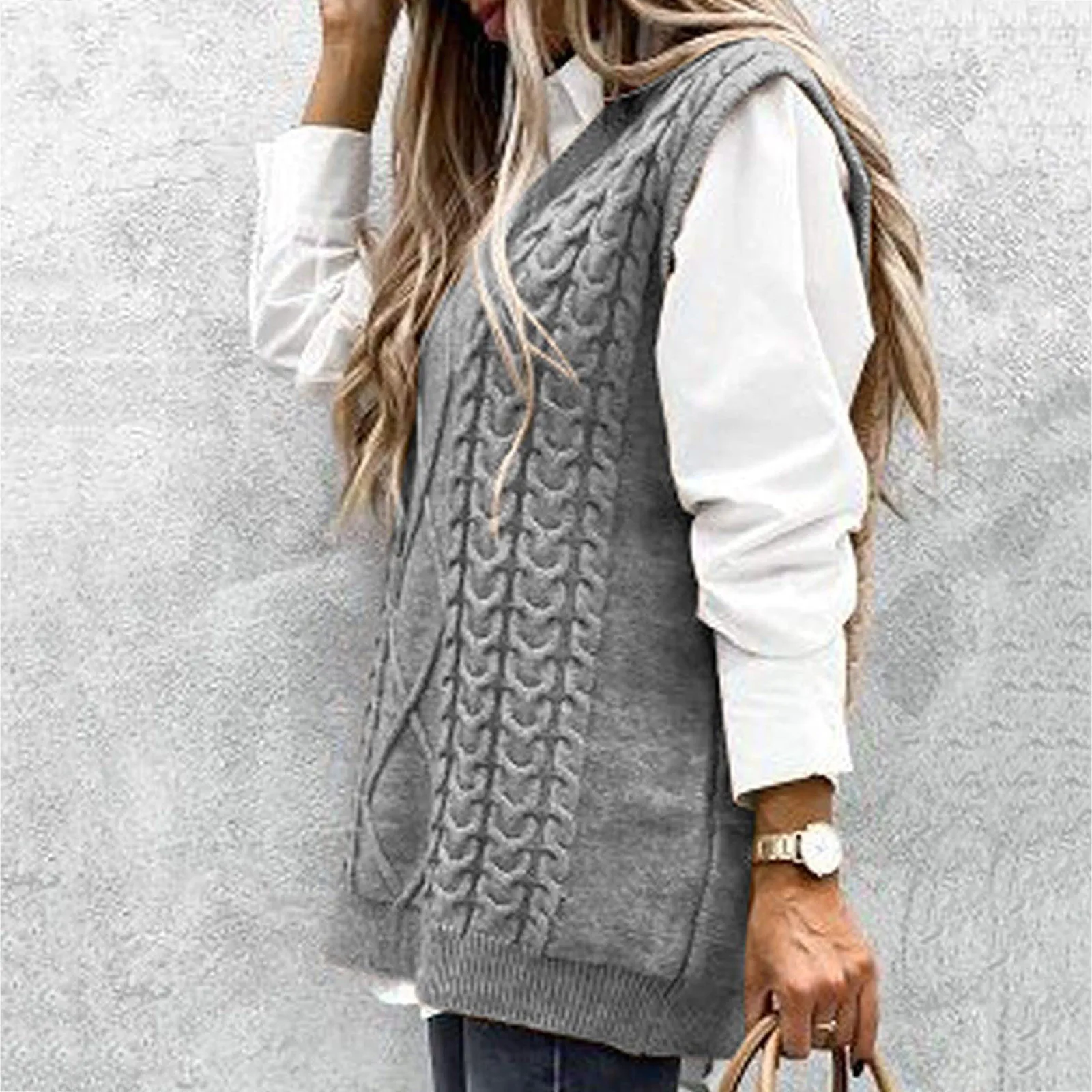 

Women Sweater Knitted Sleeveless Casual V Neck Korean Knitwear Tops Elastic Fashion Streetwear Office Lady Solid Vests