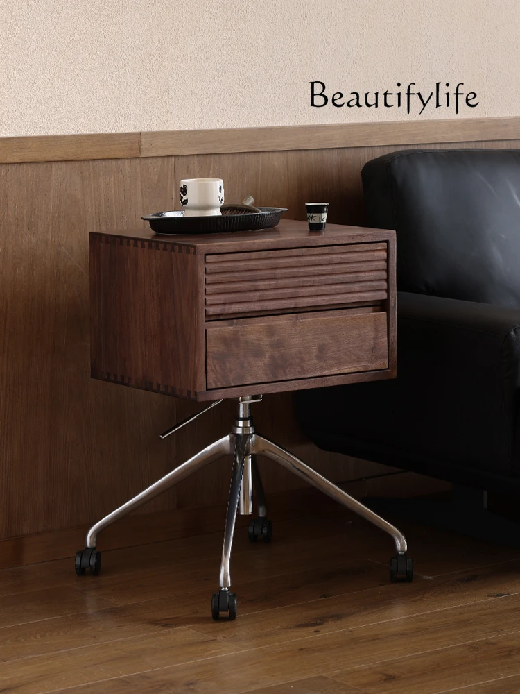 

North America Black Walnut Projector Rack Bedside Storage Side Cabinet Lifting Mobile Rotating Storage Cabinet