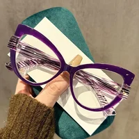 Nouvelles lunettes œil de chat haute définition à la mode avec grand cadre, conception de blocage de couleur et lunettes Anti-lumière bleue multicolores 3
