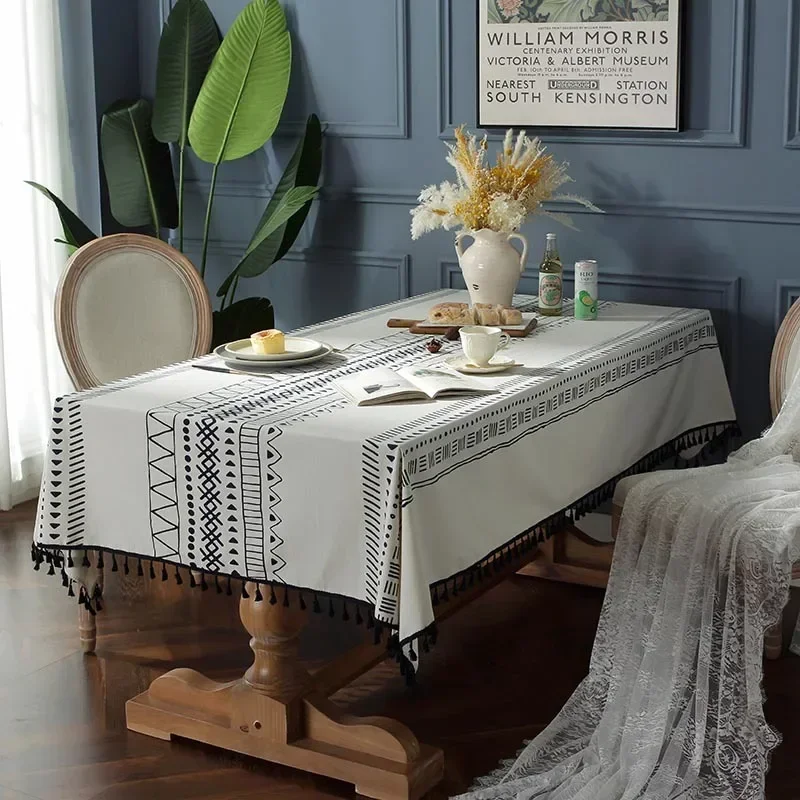 

Скатерть для стола в скандинавском стиле с геометрическим рисунком, декоративная прямоугольная скатерть в пасторальном стиле с кисточками для свадебного обеденного стола, чайная ткань