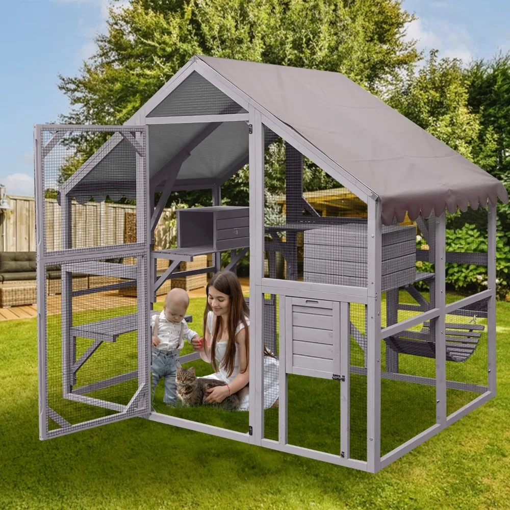 Outdoor Cat Enclosure Large for Multiple Cats, Outdoor Wooden Cat House