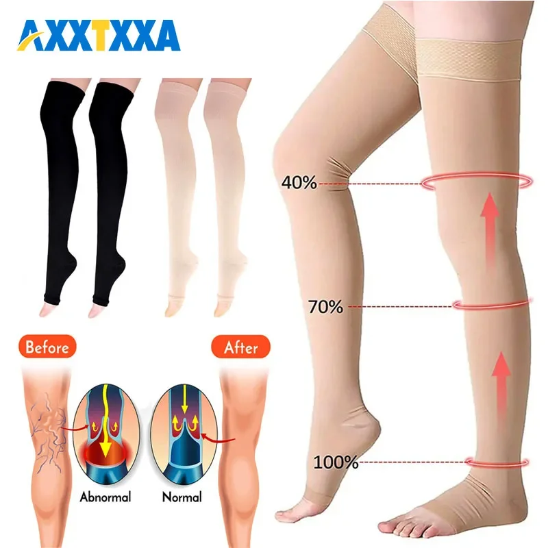 

1 пара, компрессионные чулки до бедра, плотная поддержка 20-30 мм рт. Ст., компрессионные чулки с градиентом для бега, варикозного расширения вен