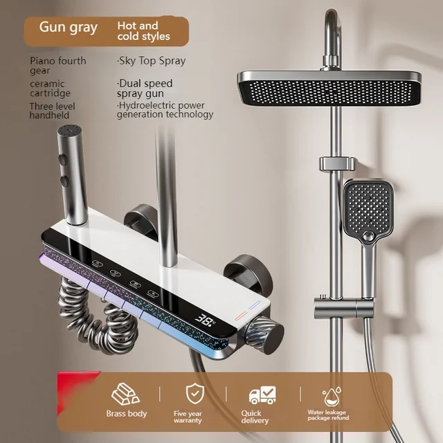 Digital Display Shower Set with Starry Sky Atmosphere Light Bathroom Shower System Modern Bath Faucets Shower Head 7