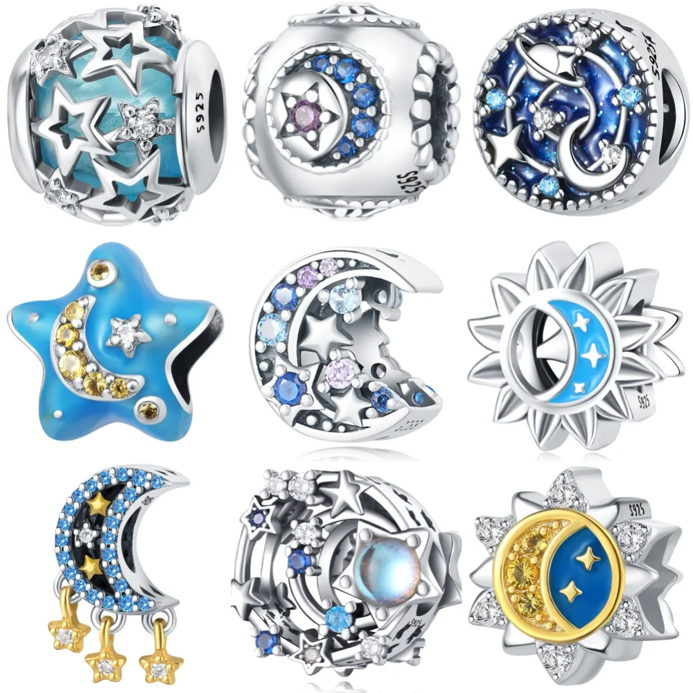 

Hot Sale 925 Sterling Silver Star Moon Sun Starry Sky Series Charms Beads Fit Original Pandora Bracelets DIY Jewelry Accessories