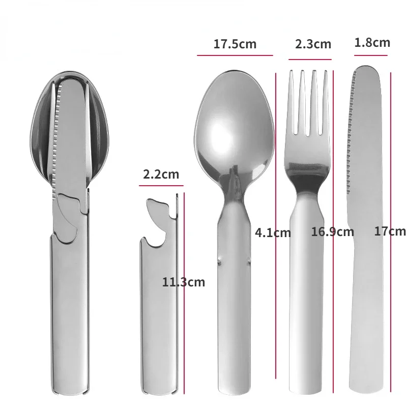 Stainless Steel Dinnerware Sets Spoon Fork Knife Set Bottle Opener Kitchen Outdoor Camping Portable Set