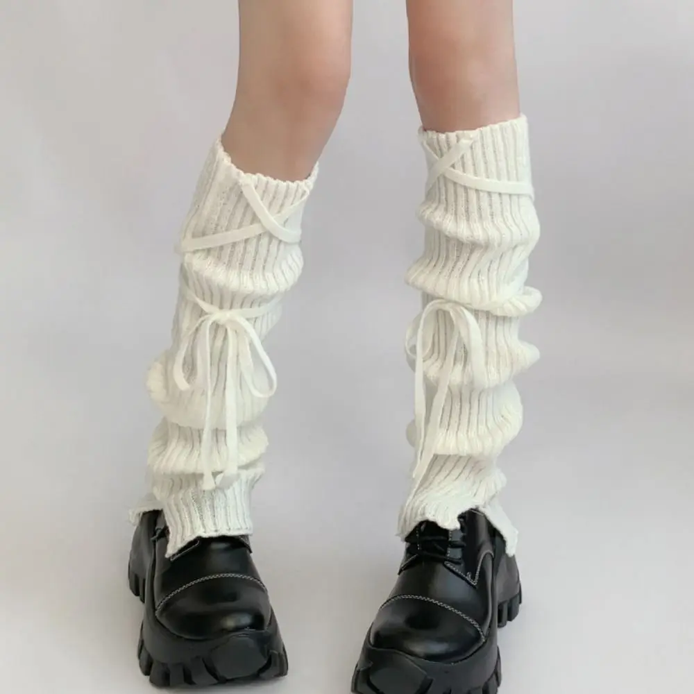 

Knit Winter Leg Warmers Loose Style Lady Boot Knee Stockings Leggings Warm Boots Leg Punk Solid Black Bowknot Knit Long Socks