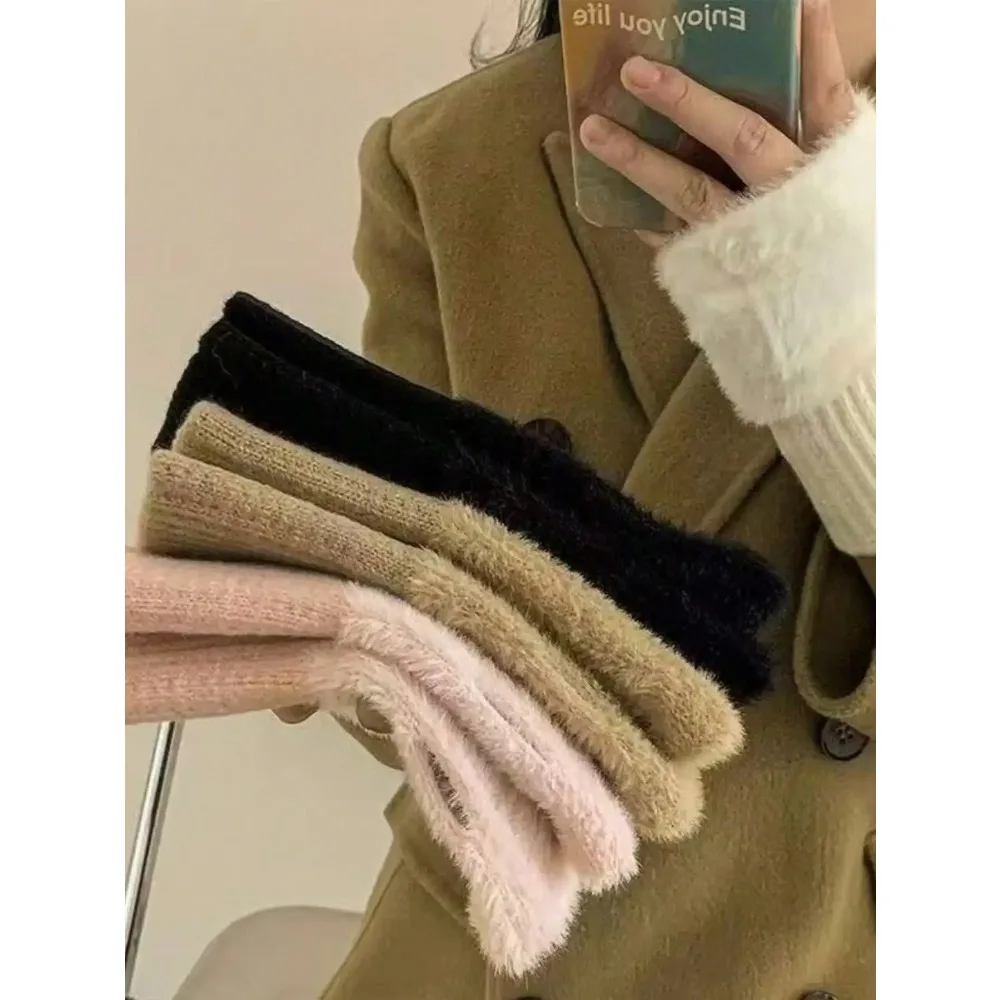 Winter Touchscreen Gloves Women Faux Fur Fashionable Fingerless Office Student Gloves Cold Weather Warm