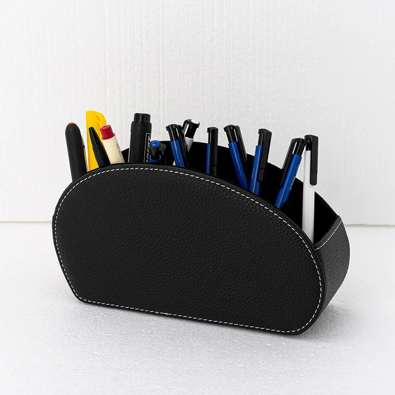 Remote control desktop storage box, office desktop organizing PU leather cosmetics five compartment storage box