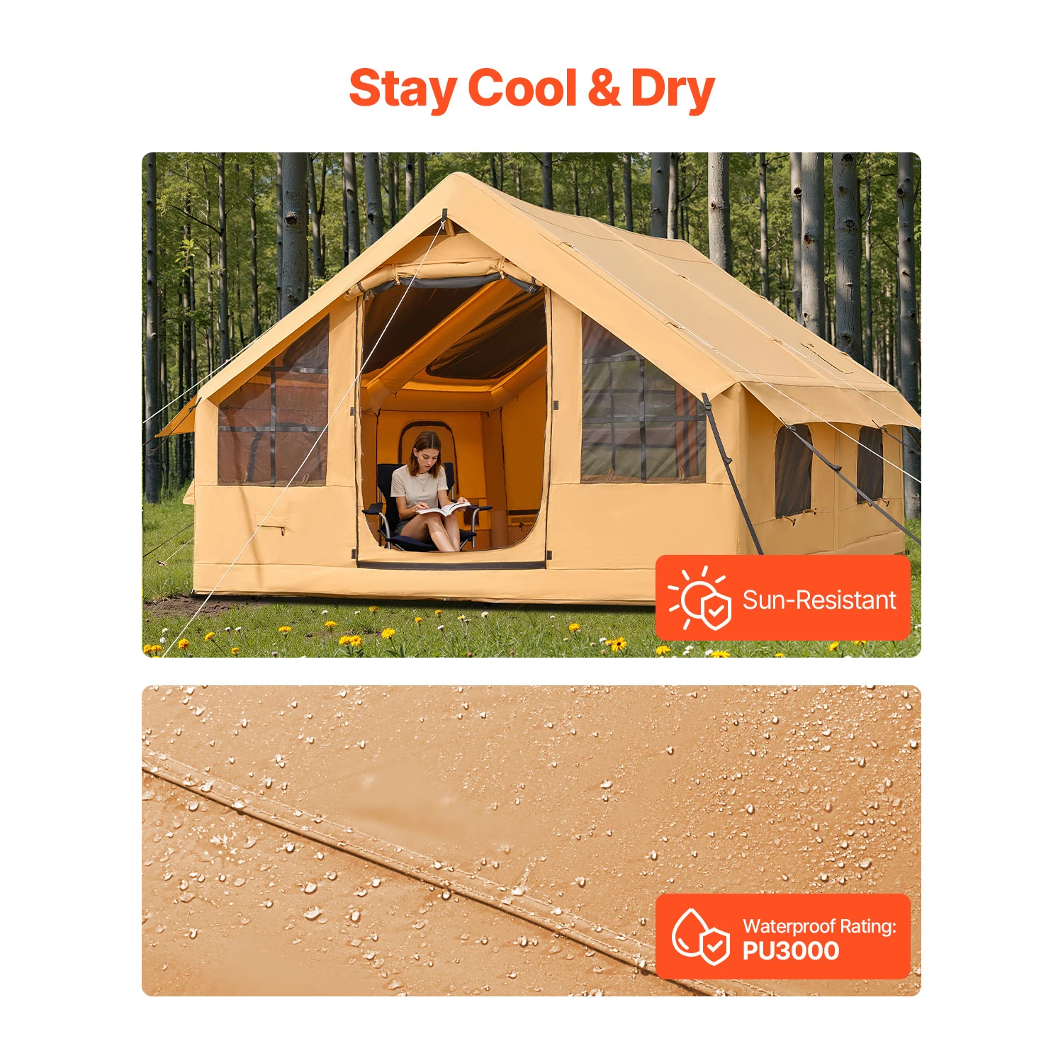 Inflatable Camping Tent with Skylight and Stove Jack