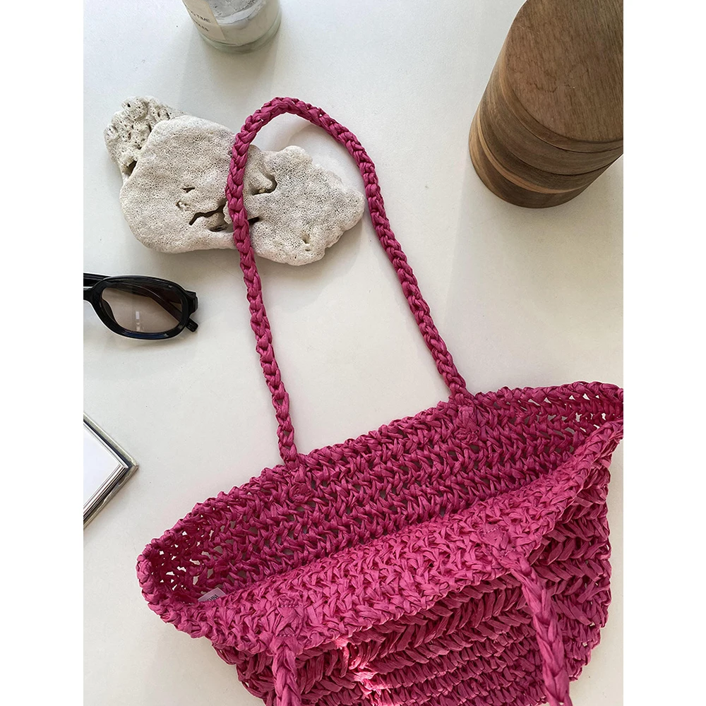 Handmade Woven Straw Bag Bohemian Hollow Basket Bags for Women Paper Rope Women Designer Handbags Travel Beach Shoulder Bag Tote