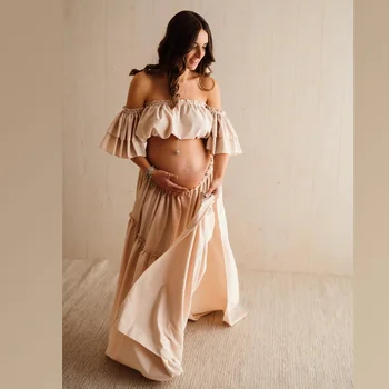 Photography Dress For Women Elegant Soft Short Sleeved Two-Piece Set For Photo Shoot Dress Baby Shower Dresses Pregnant Women