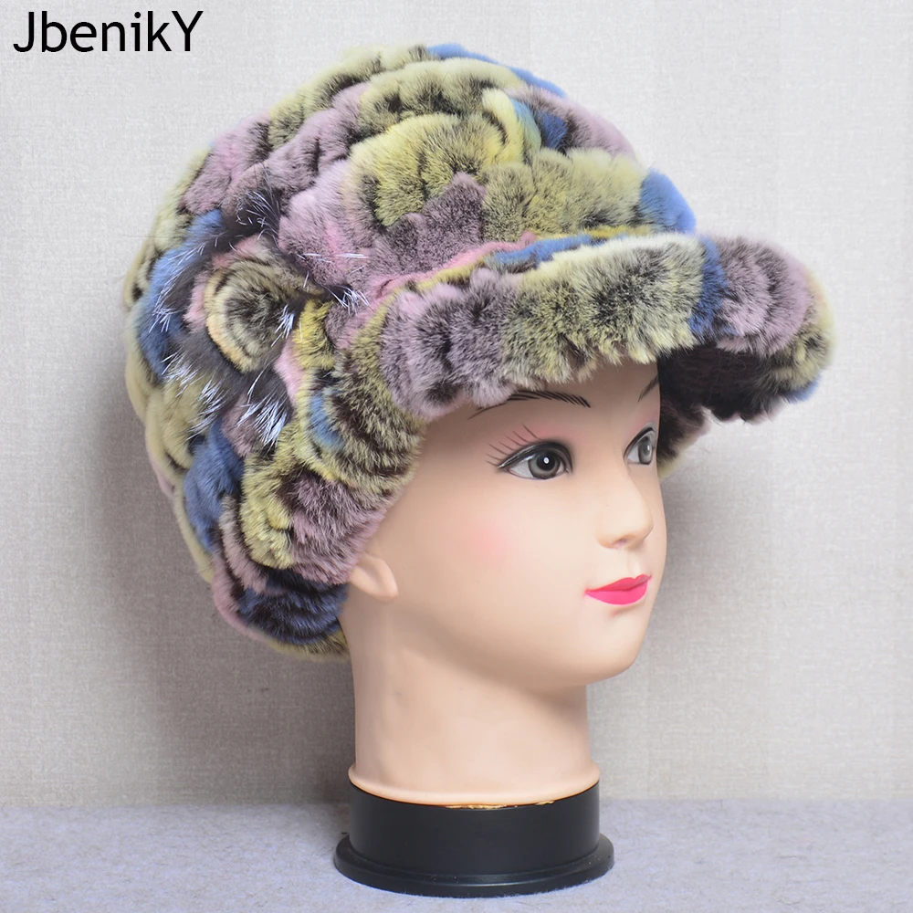 

Fur Hats For Women Winter Real Rex Rabbit Hat Silver Fox Fur Knitting Female Warm Snow Caps Ladies Elegant Princess Beanies Cap