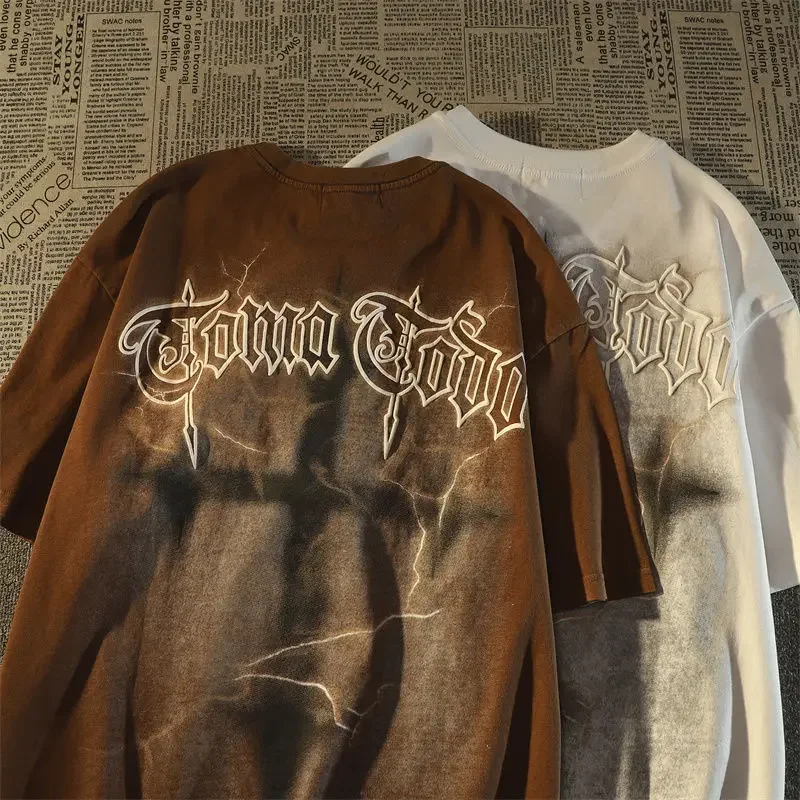 

Женская свободная футболка из чистого хлопка, летний топ в американском стиле ретро с коротким рукавом и круглым вырезом