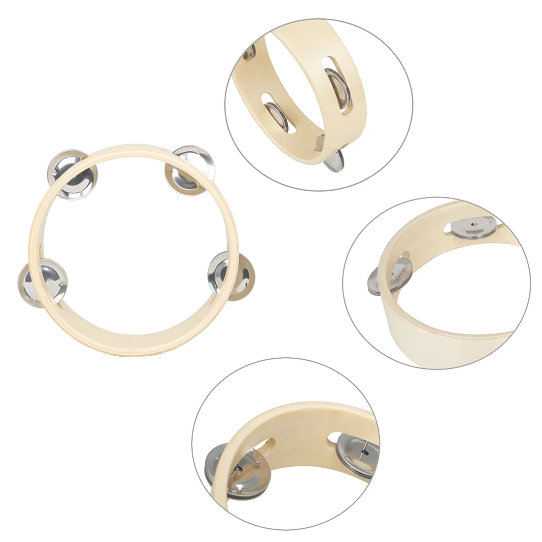 Tambourine 6 Inches Woodiness Ring Ring Orff Musical Instruments Shake Strike Drum Children's Toys Gift Stainless Steel Cymbals