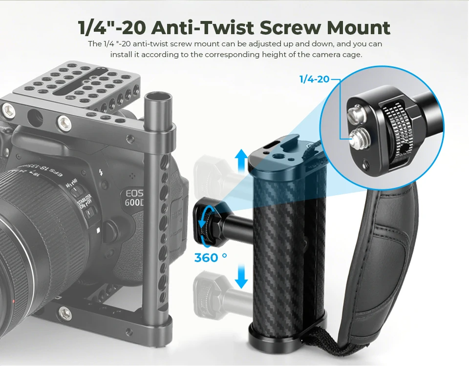 Camera Side Handgrips With Adjustable Leather Hand Grip Wrist Strap For 1/4" Thr