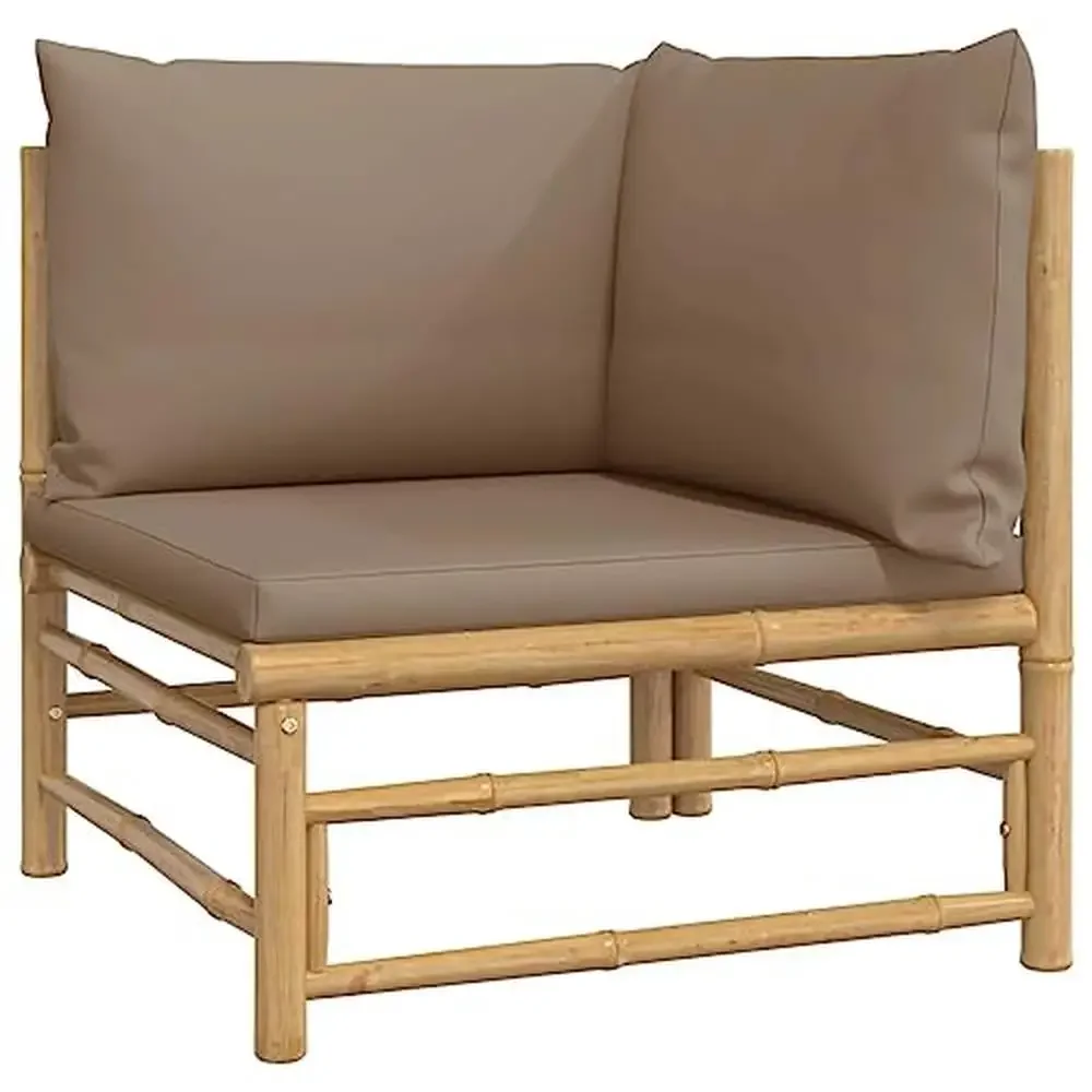 6 Piece Bamboo Outdoor Sectional Sofa Set Modular Design with Taupe Cushions Patio Garden Deck Lounge Area Ultimate Comfort and 3