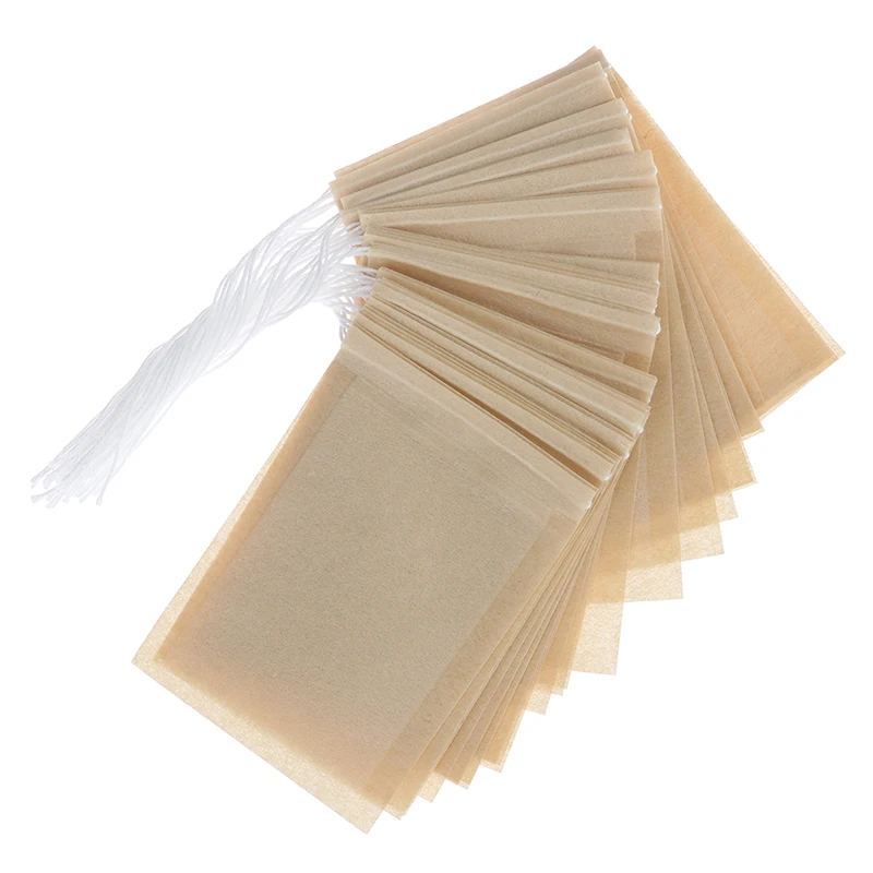Bulk Pack of 100 Drawstring Paper Tea Filter Bags for Loose Leaf Tea and Herbs