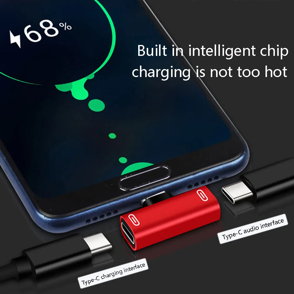 รูปสินค้า USB-C 2 in 1 ชาร์จ+หูฟัง ตัวผู้เป็น Dual Type C