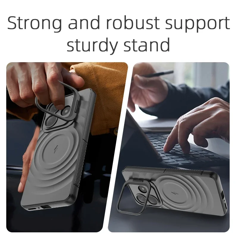 Magnetic Invisible Lens Stand Phone Case with Water Ripple Design