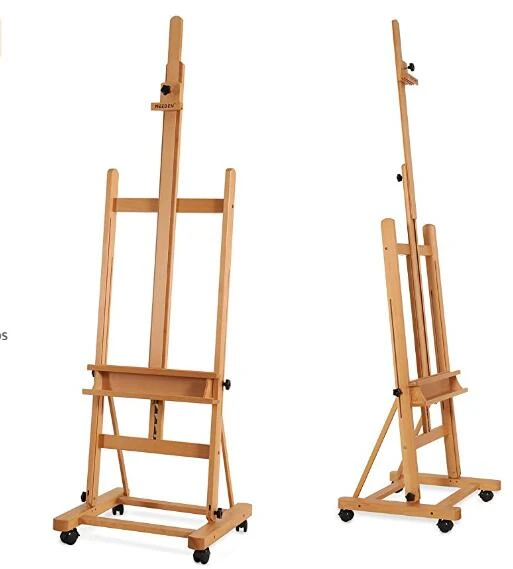 MEEDEN Large Basic Studio Easel, Solid Beech Wood Artist Easel,A-Frame  Floor Painting Easel,Adjustable Height and Working Angles, Hold Canvas up  to 50