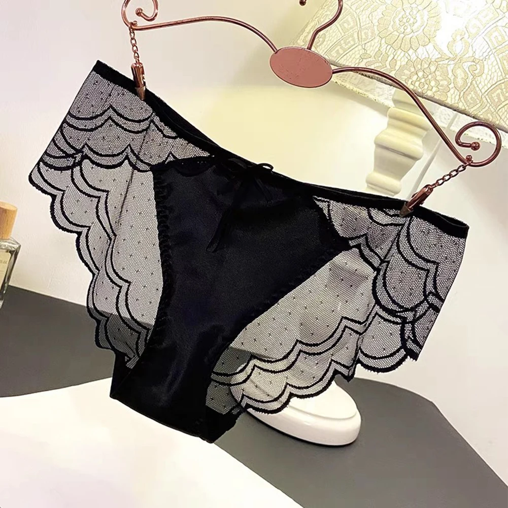 

Women Lace Soft Satin Silky Bow Embroidered Seamless Panties Lingerie Underwear Knickers Briefs Sexy Female Briefs Underpants