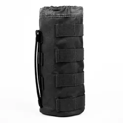 Multi-Function Tactical Water Bottle Bag - Adjustable Drawstring with MOLLE System, Durable Nylon, Black (BLACK)