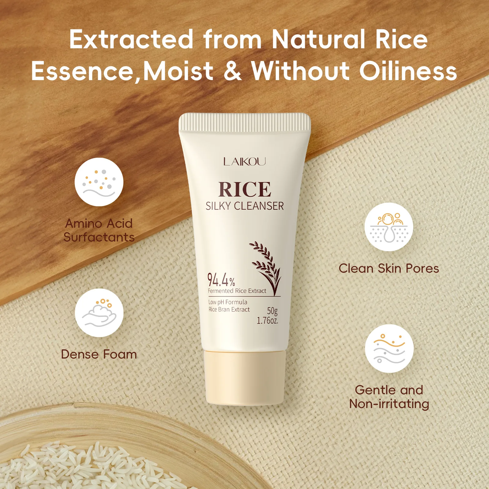 Rice Facial Cleanser Exfoliating Remove Dirt Anti Acne Oil Control Deep Cleansing Pores Shrinking Brightening Cleansing Product