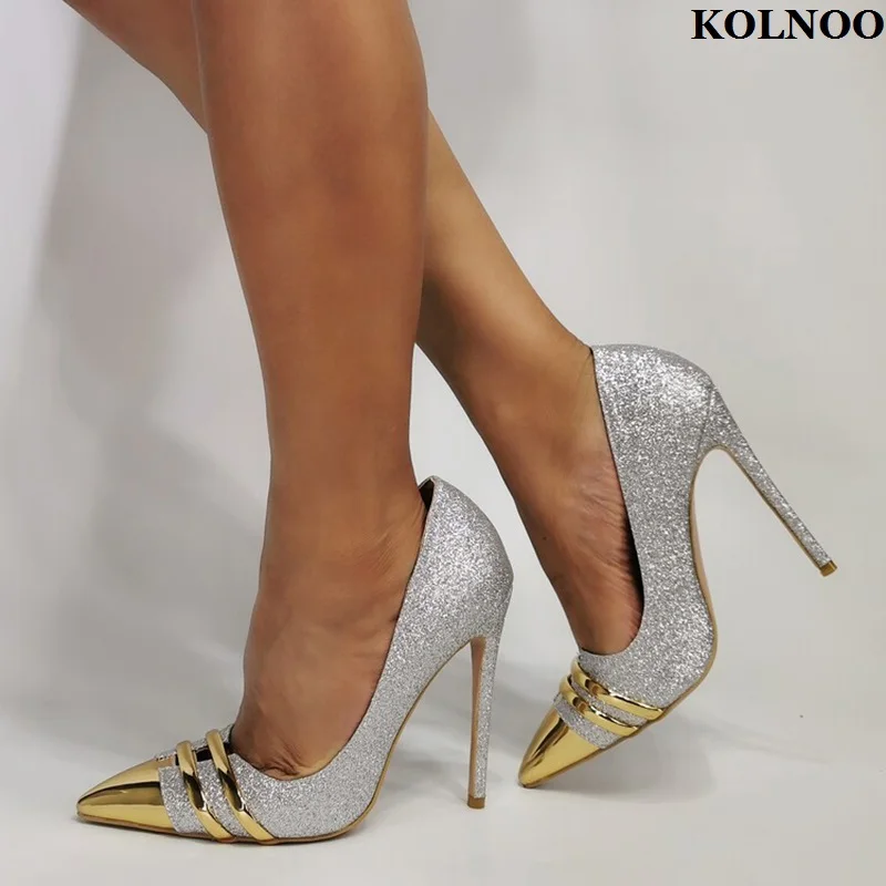 

Kolnoo New Classic Handmade Ladies High Heels Pumps Gold-toe Glitter Slip-on Dress Shoes Evening Party Prom Fashion Court Shoes