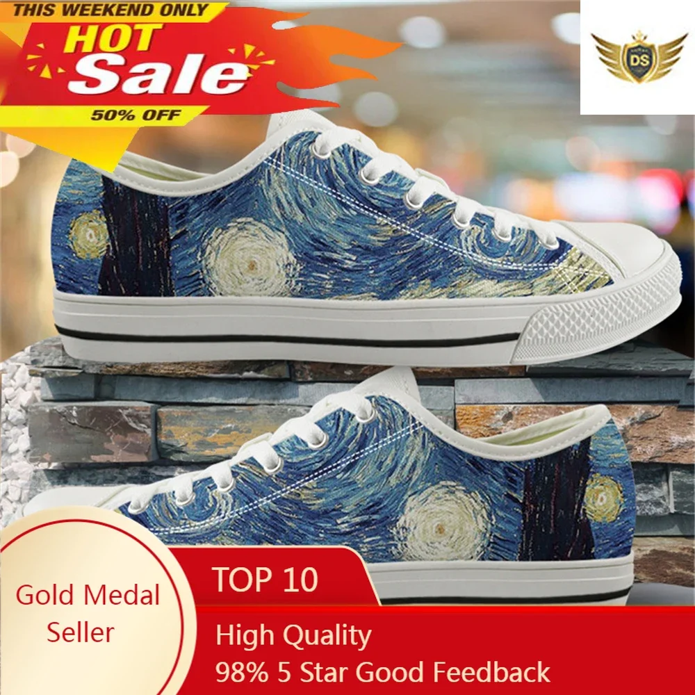 

Ladies Shoes Casual Vincent Van Gogh Starry Night Print Women Low Top Canvas Flats Shoes For Girls Fall Zapatillas De Mujer