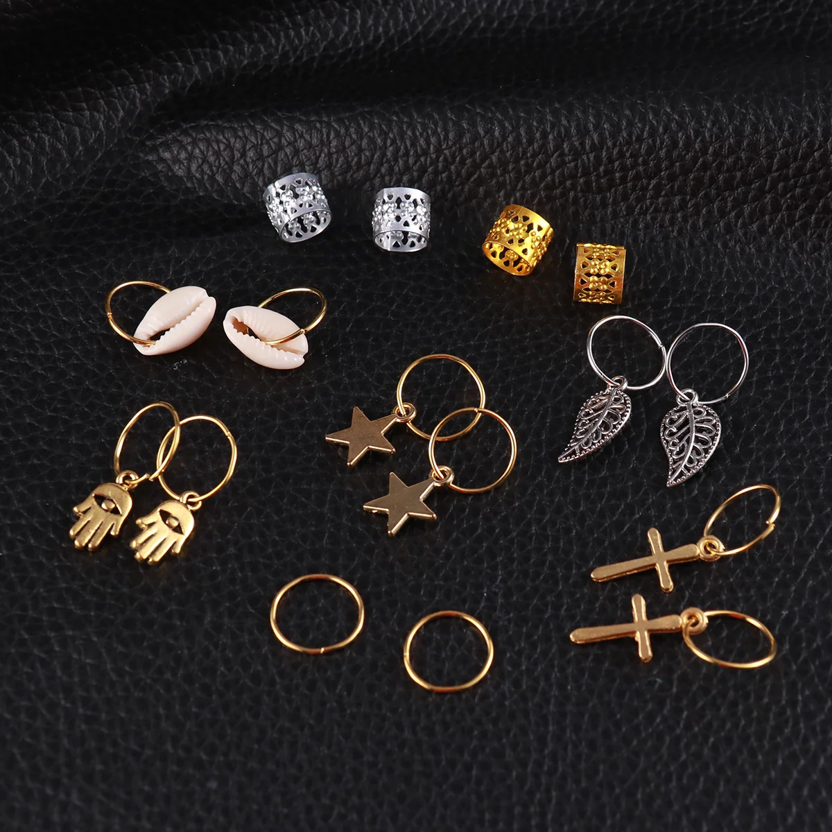

150 pcs Hair Braid Jewelry Rings Aluminum Dreadlock Cuffs Shell Star Cross Rings Charms