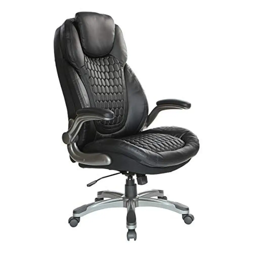 

Executive High Back Bonded Leather Chair Adjustable Seat Padded Flip Arms Lumbar Support Ergonomic Solution One-Touch Height