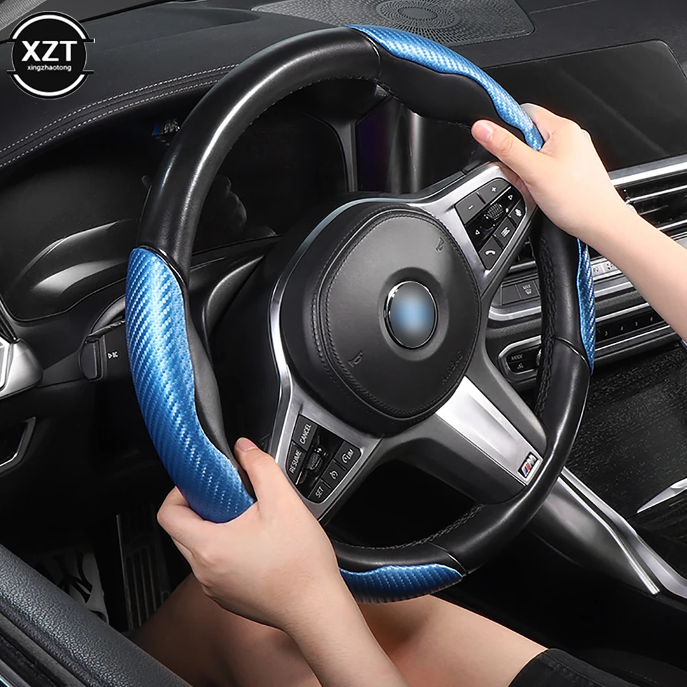 1Pair red carbon fiber look universal car steering wheel booster cover non-slip auto interior decoration accessories for auto steering wheel cover