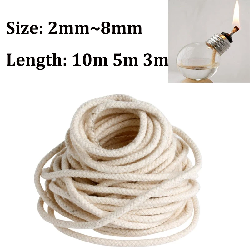 3/5/10m 2mm/3mm/4mm/5mm/6mm/8mm Round Cotton Alcohol Wick Oil Lamp
