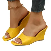 Chaussures à l'offre elles compensées en cuir imprimé salle pour femmes, mules, pantoufles d'été, Parker carré, talons hauts, sandales de gladiateur, diapositives, 2023 5