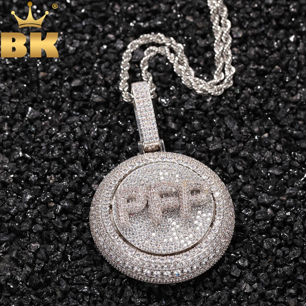 TBTK Personalized Bubble Initial Letter Rotatable Pendant Necklace Full Cubic Zirconia Custom Spinning Pendant Hiphop Jewelry