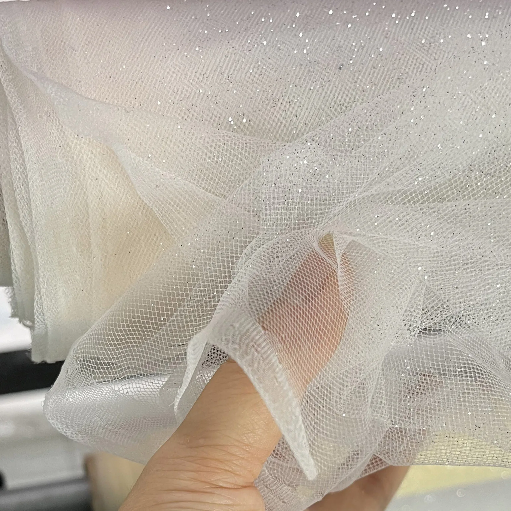 Sparkling Blue and Red Sequin Tulle Veil with Silver Accents and Pommel Skirt