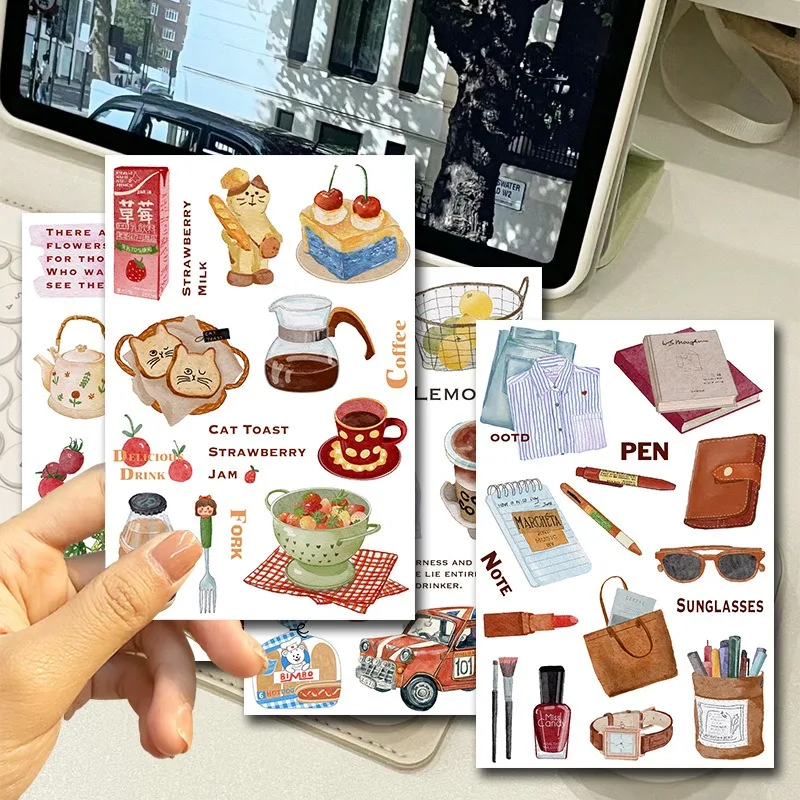 5 시트 일본 빈티지 일상 시리즈 수채화 스티커 Scrapbooking DIY 장식 전화 케이스 스티커