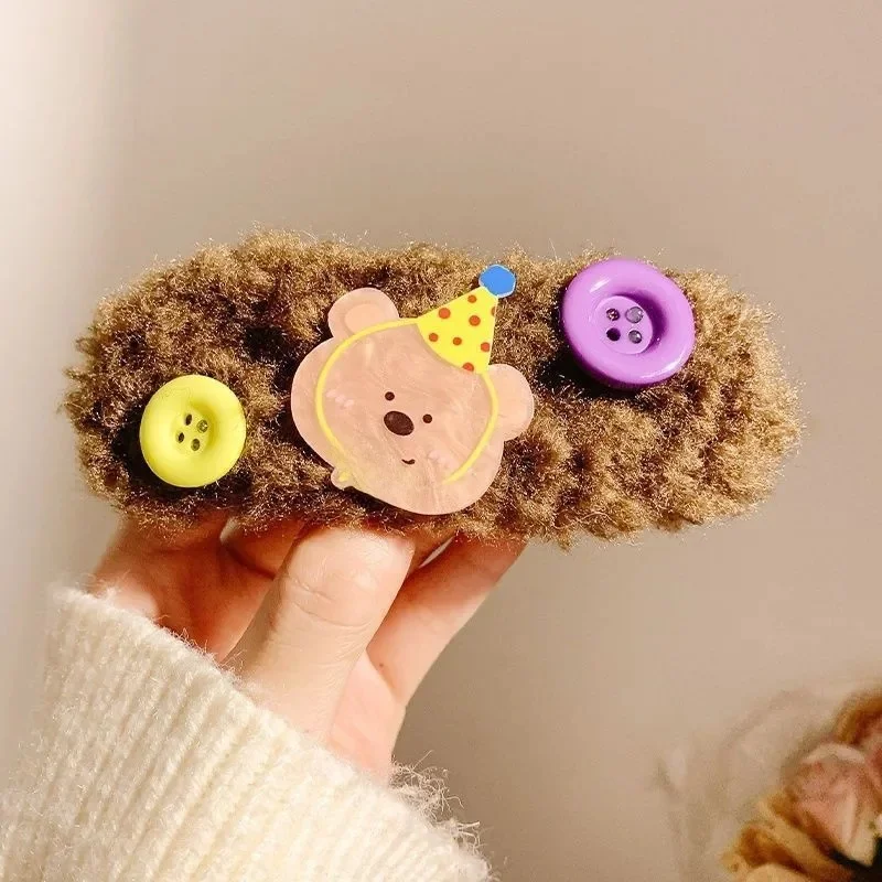 Yellow Hat bear round buckle hairpin (brown bottom clip)