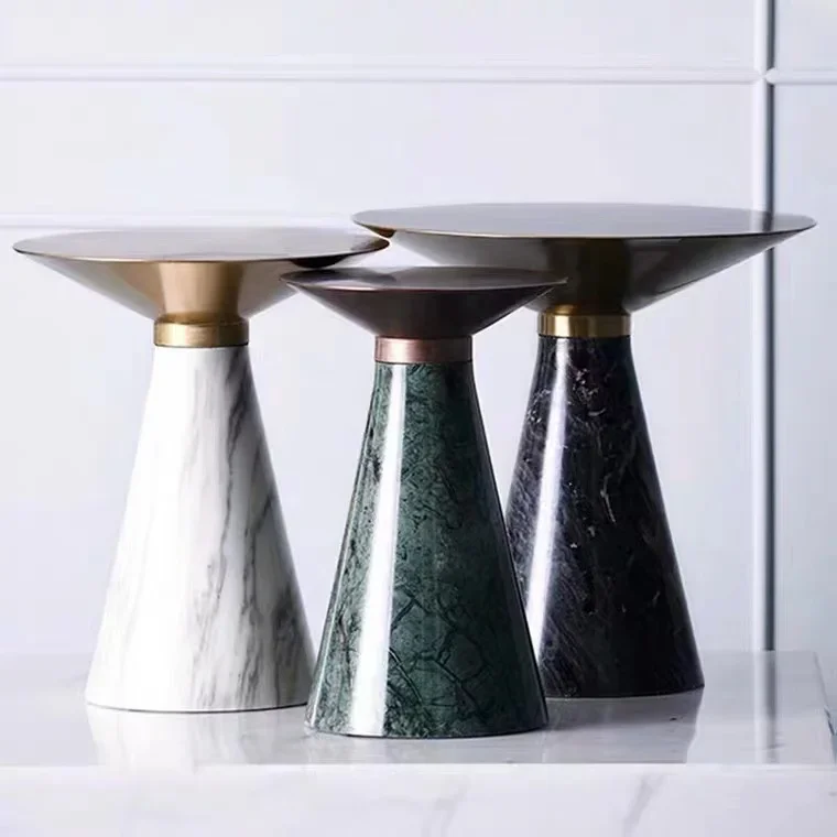 High Quality Nordic Luxury Home Furniture Style Side Table Marble Base Stainless Steel Gold Top Center Coffee Table