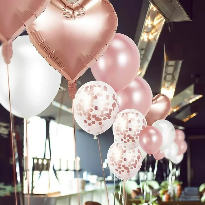 Festive Rose Gold Mix Star Heart Confetti Latex Balloons Birthday Party Decorations Wedding Anniversary Supplies Party Decor