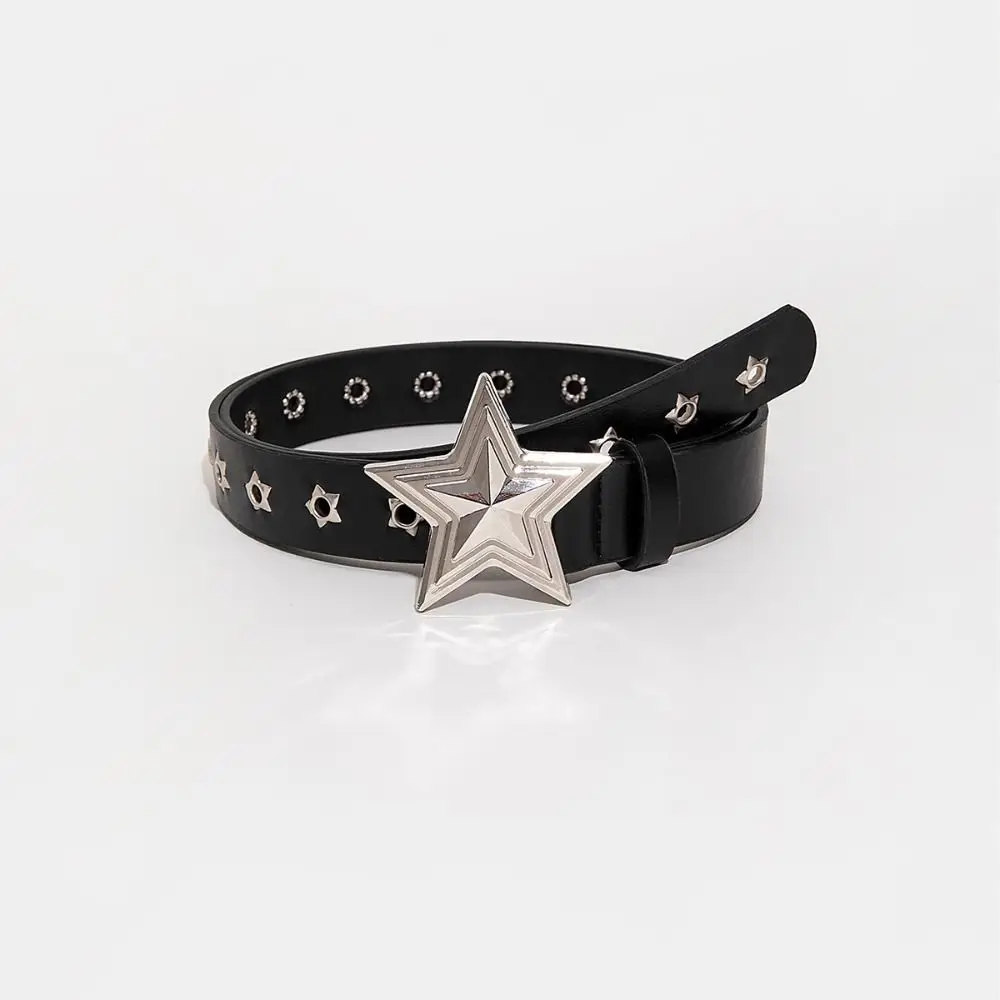 Punk Pentagram Rivet Belts For Men Women Star Eyelet Grommet Waist Strap Adjustable Waist Belt Double Pin Buckle Y2k Style Belts
