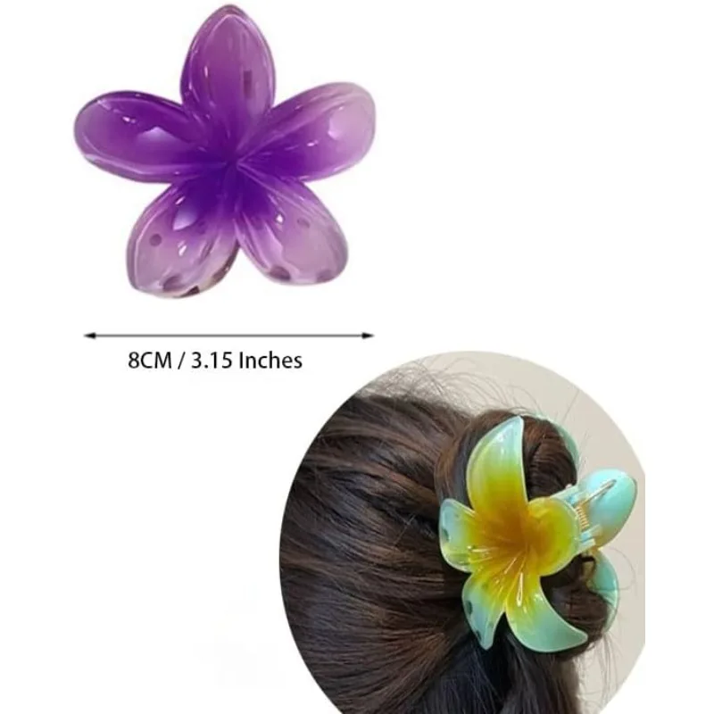 6PCS 스타일 그라데이션 꽃 모양 대형 크랩 헤어 클립 여성용 플루메리아 바레트 헤어 클로 얇은/두꺼운 모발용 헤어 액세서리 8cm