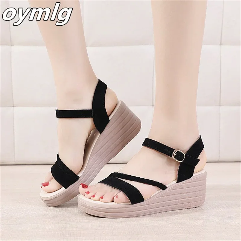 

Wedge heel sandals 2024 summer women's comfortable platform shoes open toe round toe fairy wind high-heeled women's sandals