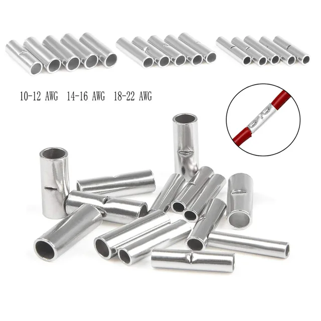 ขั้วต่อสายไฟแบบไม่มีฉนวน 200 ชิ้น ขั้วต่อสายไฟฟ้าแบบปลายต่อ ขั้วต่อทองแดงเปลือย ขั้วต่อแบบจีบ 12-10Awg 16-14Awg 1